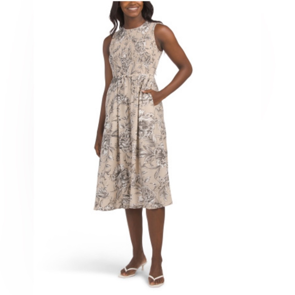 Calvin Klein Collection Floral Midi Dress - Cream and Black